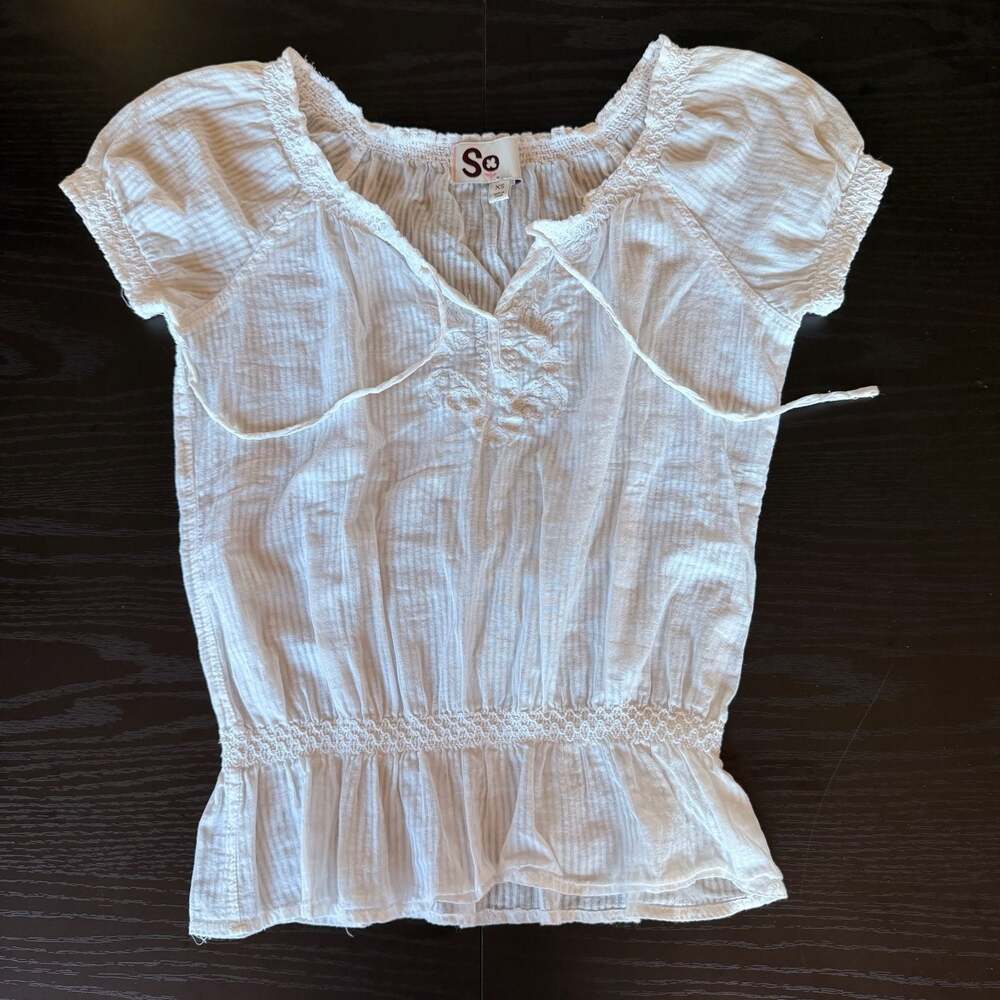 SO White Embroidered Peasant Blouse Size XS